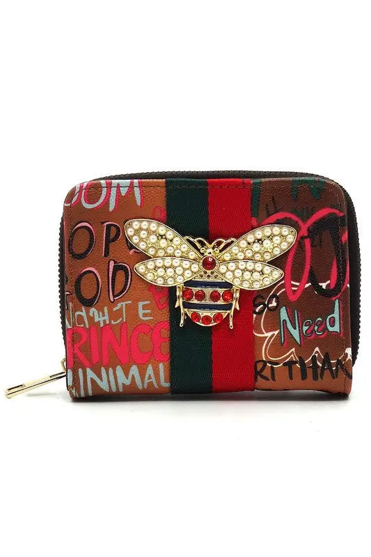 Multi Graffiti Print Queen Bee Stripe Wallet - Be Bliss Boutique