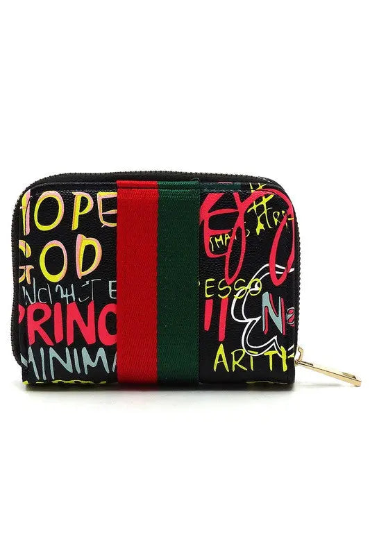 Multi Graffiti Print Queen Bee Stripe Wallet - Be Bliss Boutique