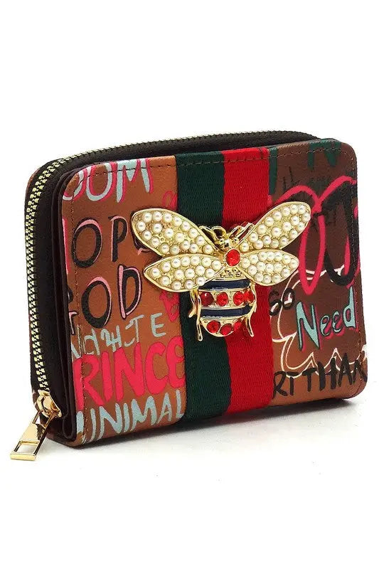 Multi Graffiti Print Queen Bee Stripe Wallet - Be Bliss Boutique