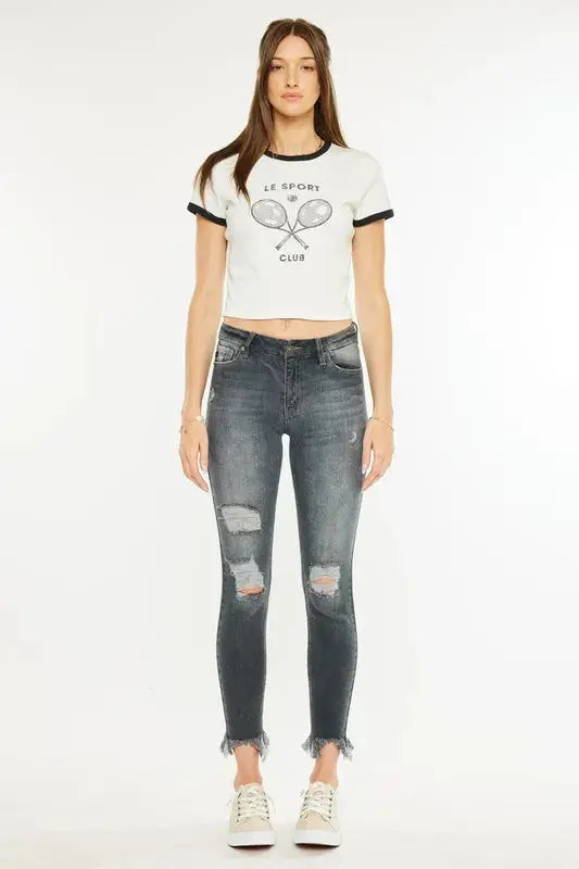 High Rise Distressed Ankle Kancan Skinny Jeans - Be Bliss Boutique