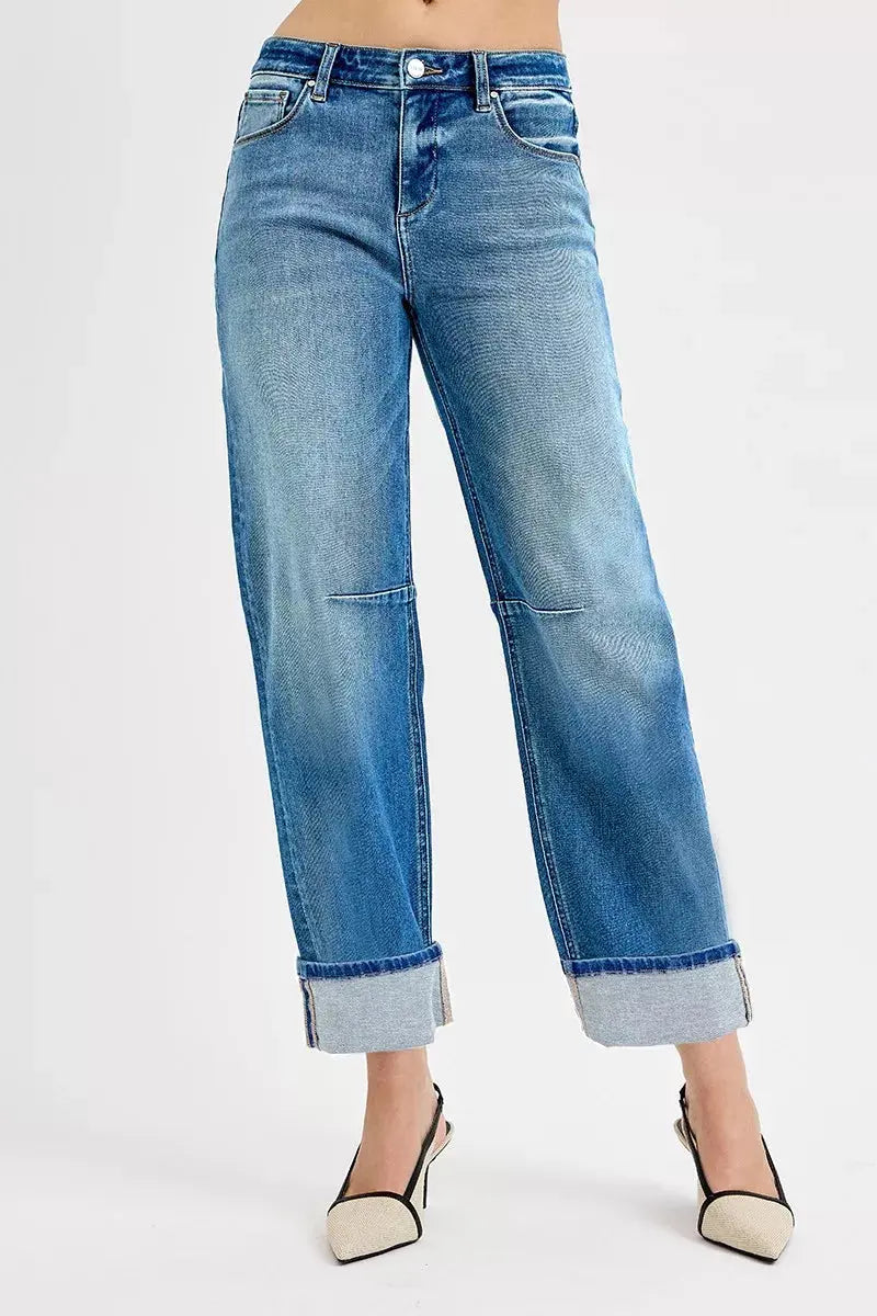RISEN Jeans - Slouchy Crop Barrel Cuffed Jeans - Be Bliss Boutique