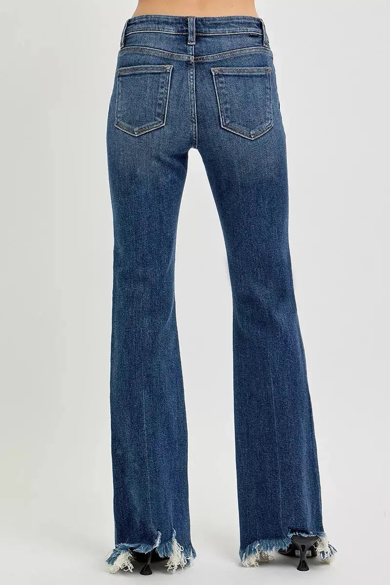 RISEN Jeans - Full Size Mid Rise Flare Frayed Hem Jeans - Be Bliss Boutique