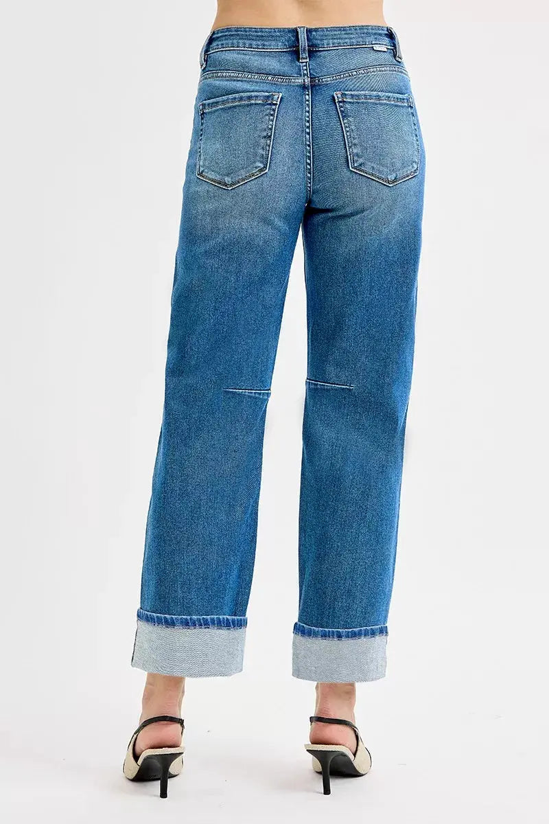RISEN Jeans - Slouchy Crop Barrel Cuffed Jeans - Be Bliss Boutique