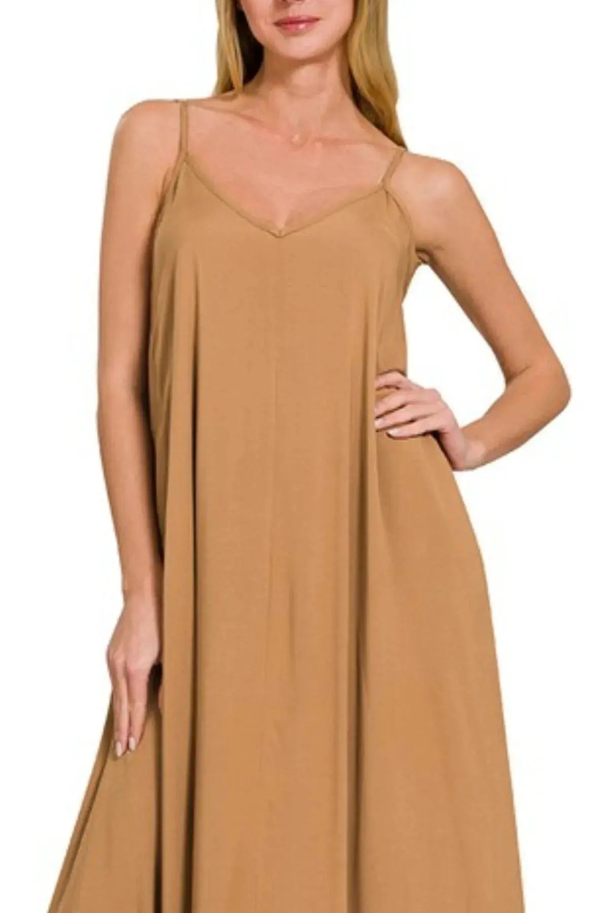 Zenana Woven Arc Hem Cami Dress With Flowy Pockets - Be Bliss Boutique