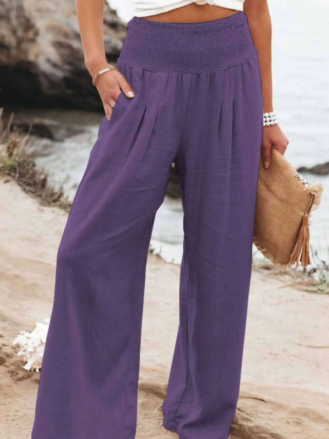 Full Size Smocked Waist Wide Leg Pants - Be Bliss Boutique
