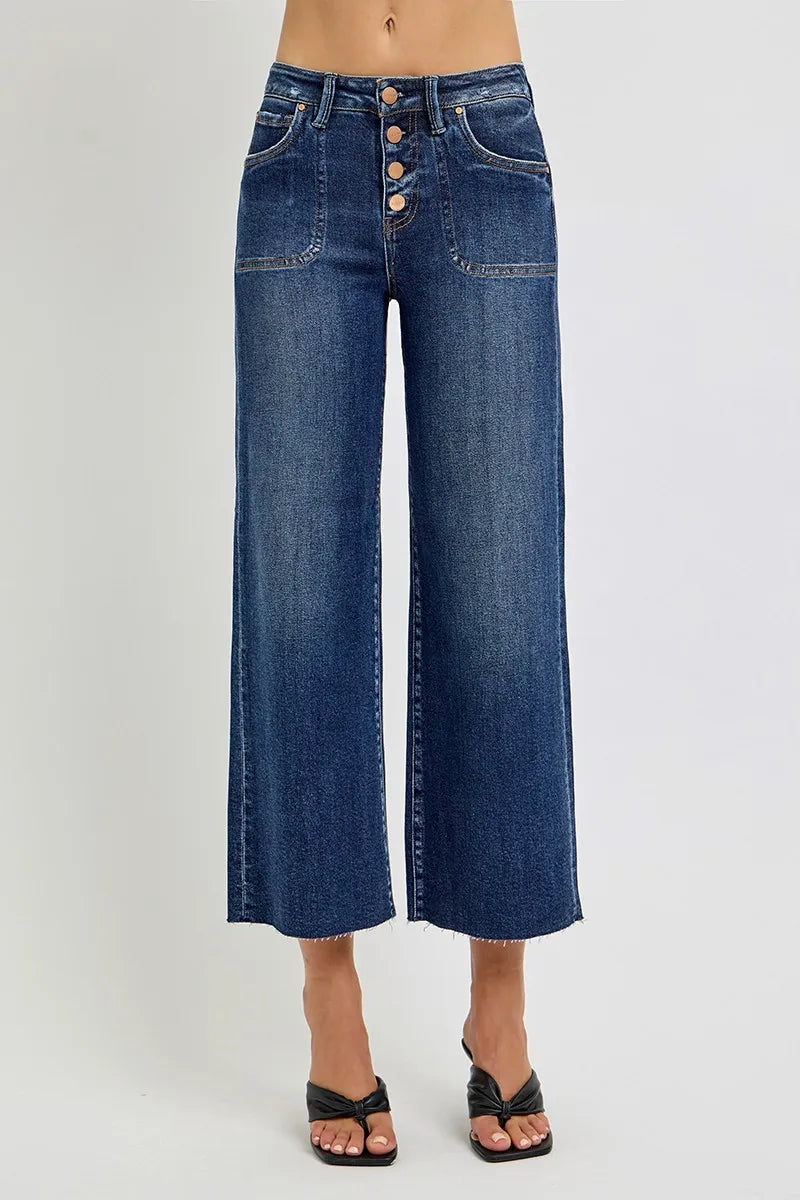 Full Size High Rise Wide Leg Cropped Button Fly RISEN Jeans – Plus Size - Be Bliss Boutique