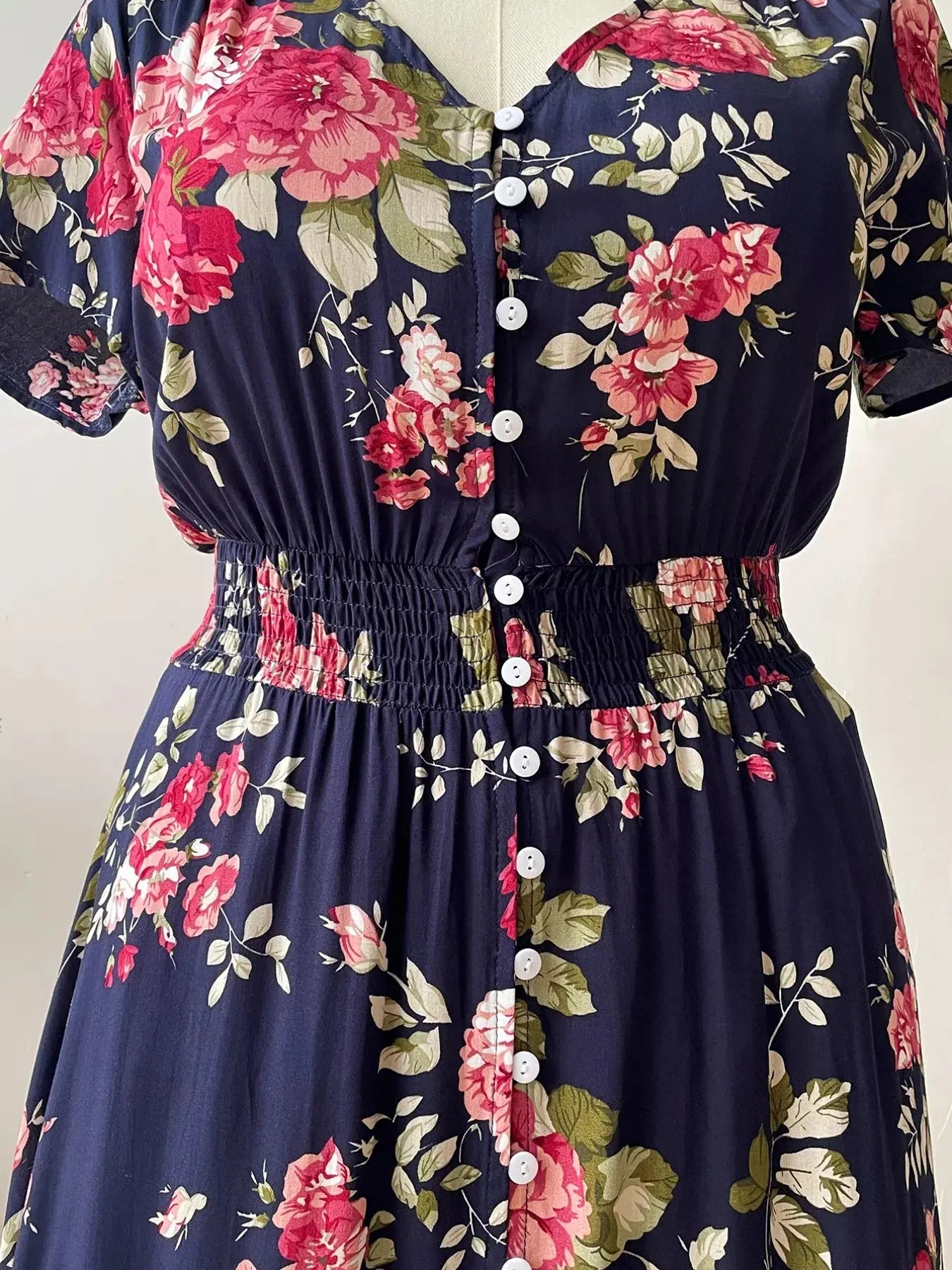 Plus Size Floral Print Short Sleeve V Neck Dress - Be Bliss Boutique