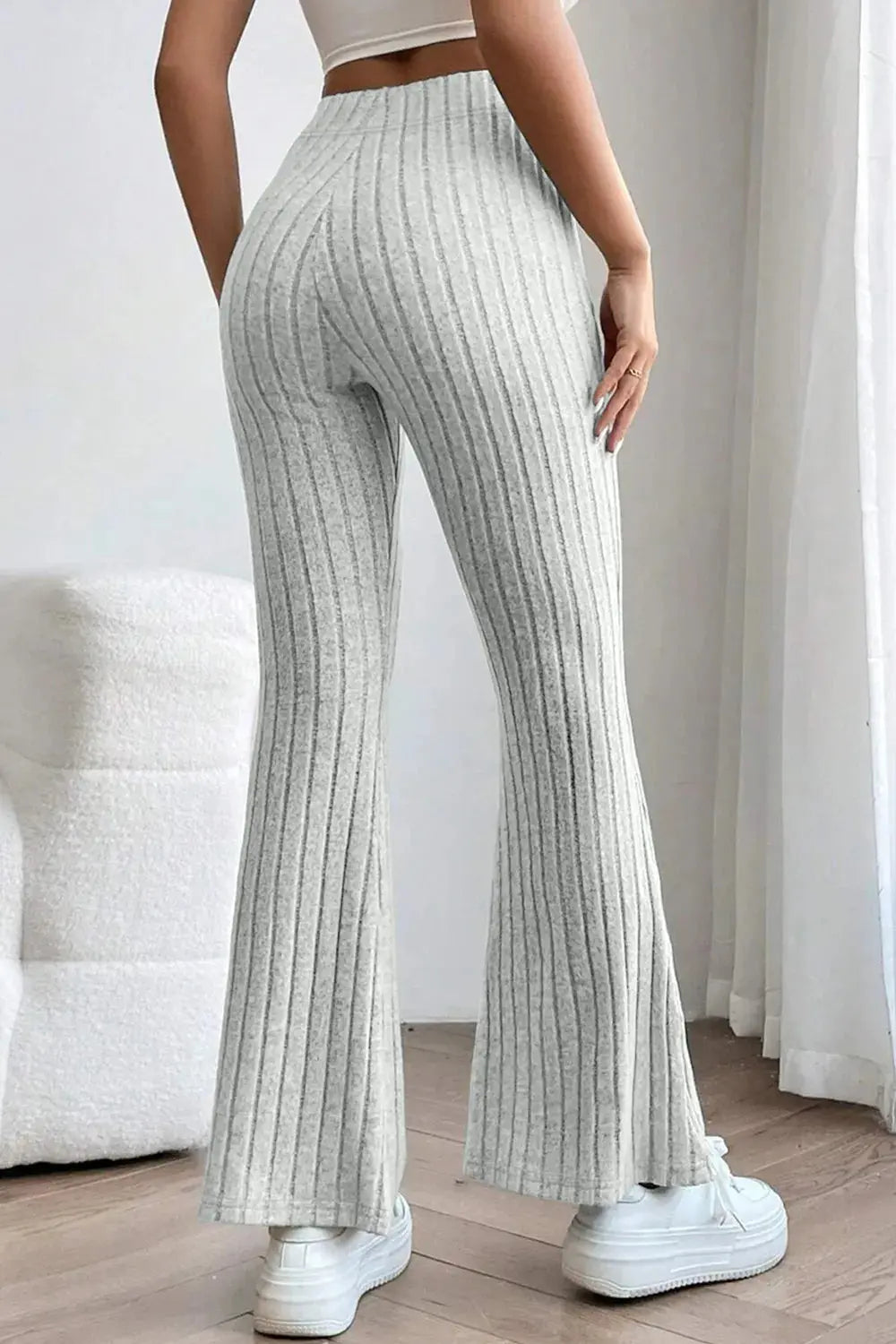 Basic Bae Full Size Ribbed High Waist Flare Pants - Be Bliss Boutique