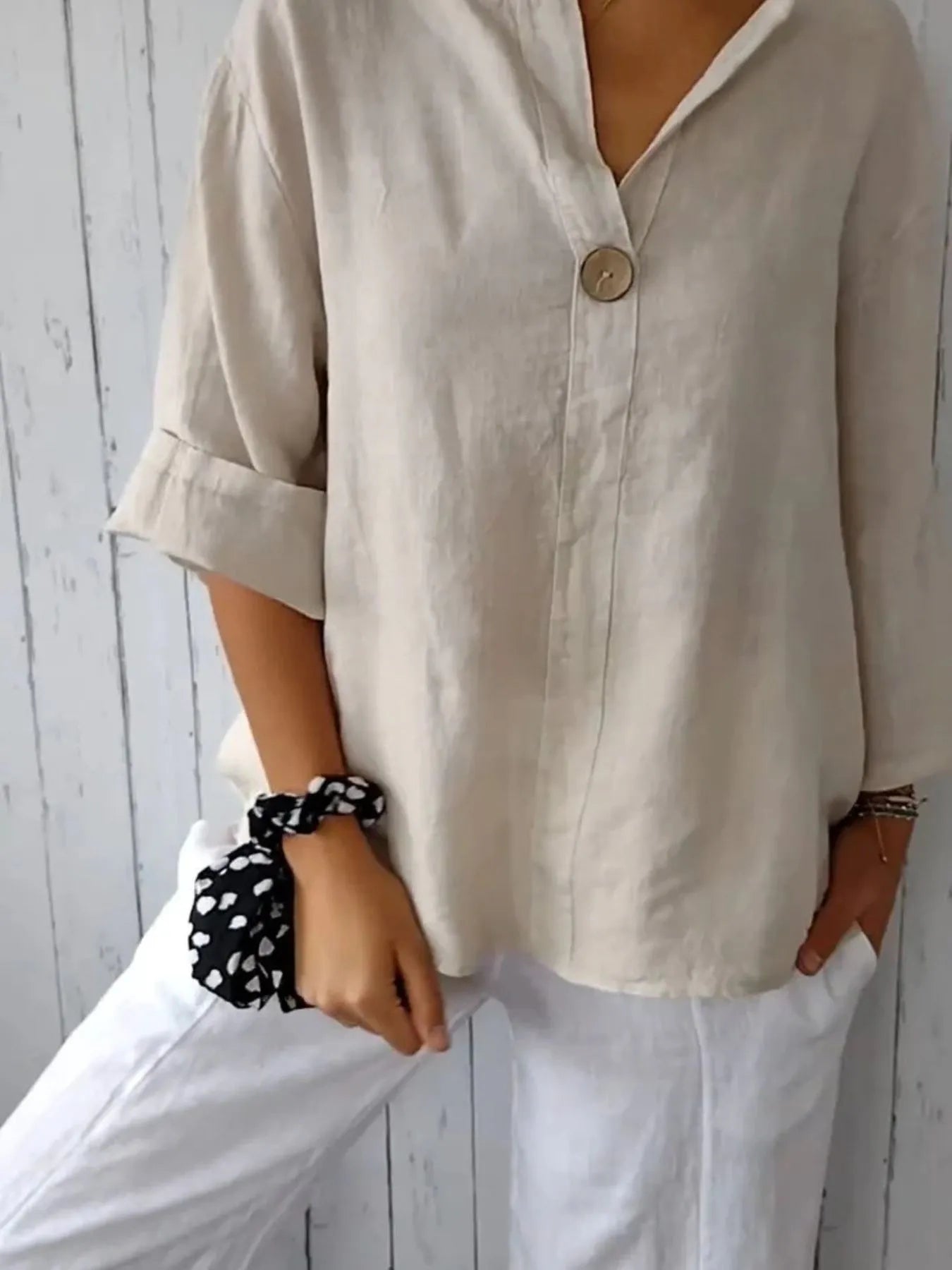 Breezy Button-Front Relaxed Linen Blouse - Be Bliss Boutique