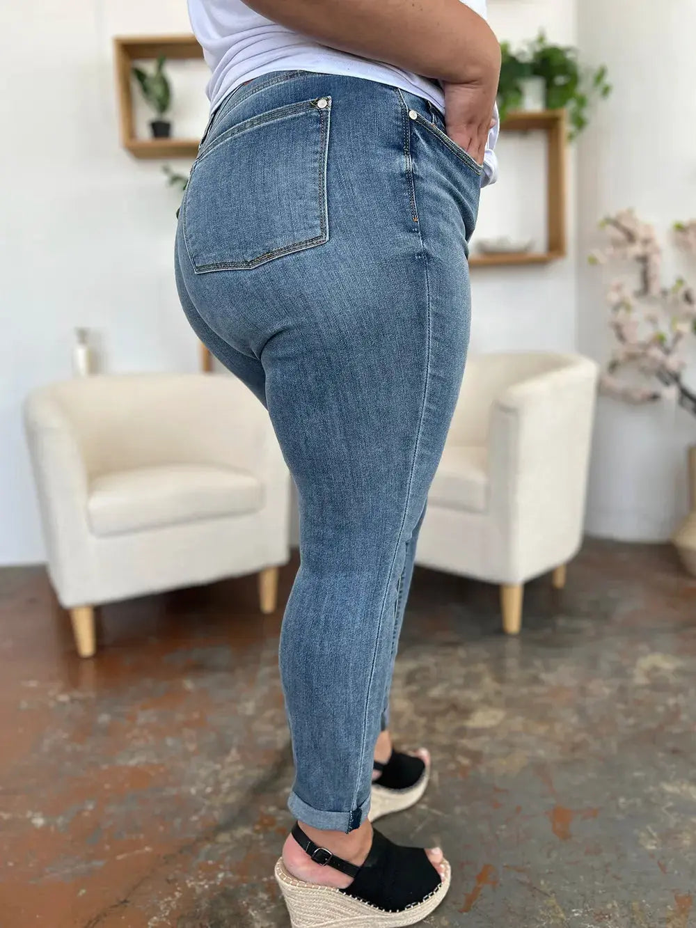 Full Size/Plus Size Cuffed Hem Slim Judy Blue Jeans - Be Bliss Boutique