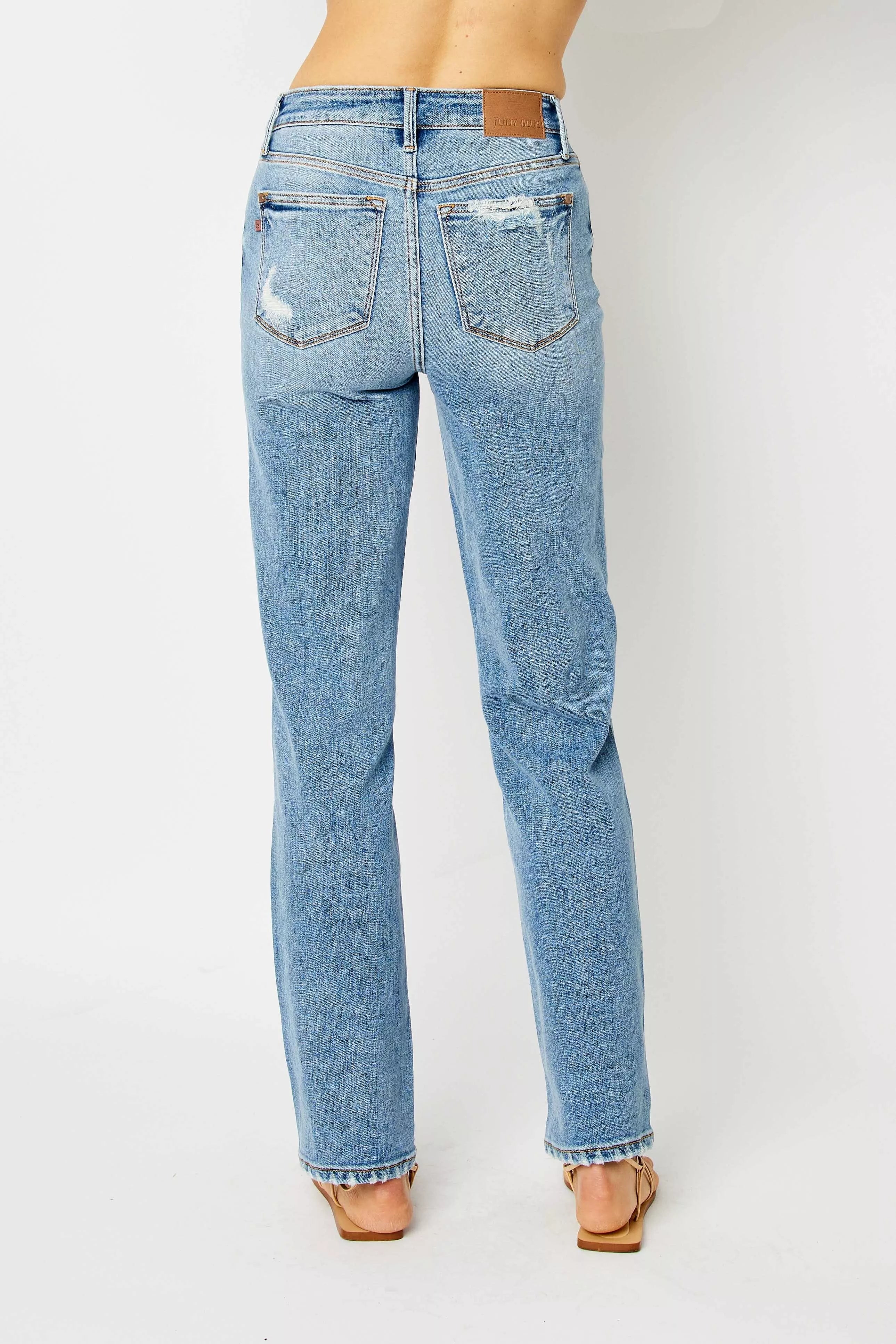 Judy Blue Full Size High Waist Straight Jeans with Heavy Destroy Plus Size - Be Bliss Boutique