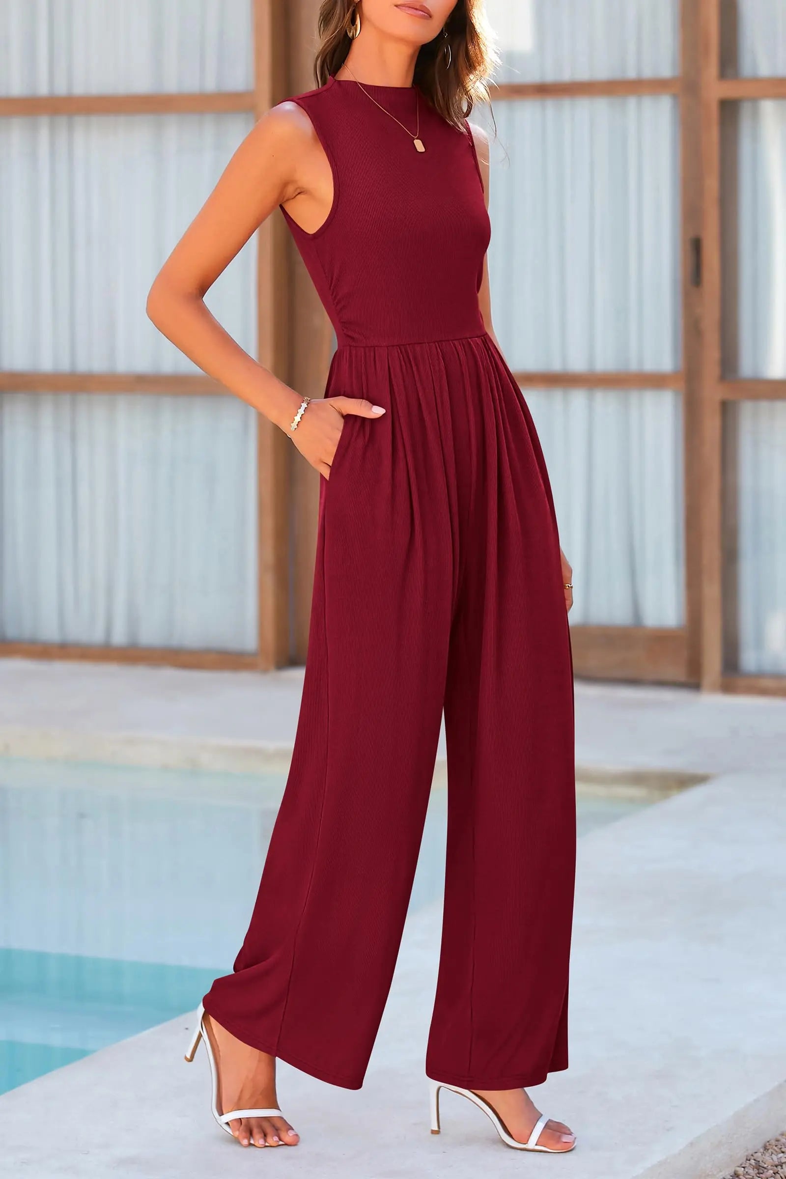 Mock Neck Sleeveless Wide Leg Jumpsuit - Be Bliss Boutique