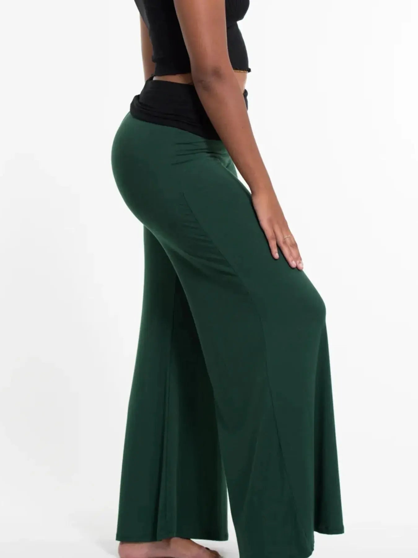 High Waisted Wide Leg Yoga Pants with Contrast Waistband - Be Bliss Boutique