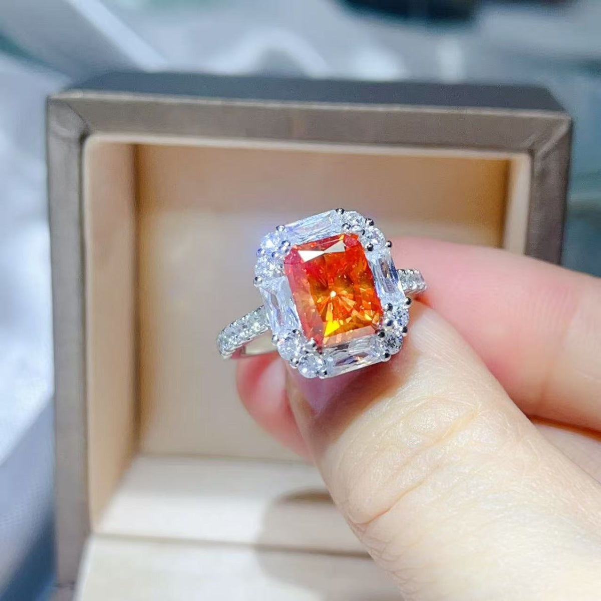 3 Carat Emerald Cut Moissanite Halo Ring - Be Bliss Boutique