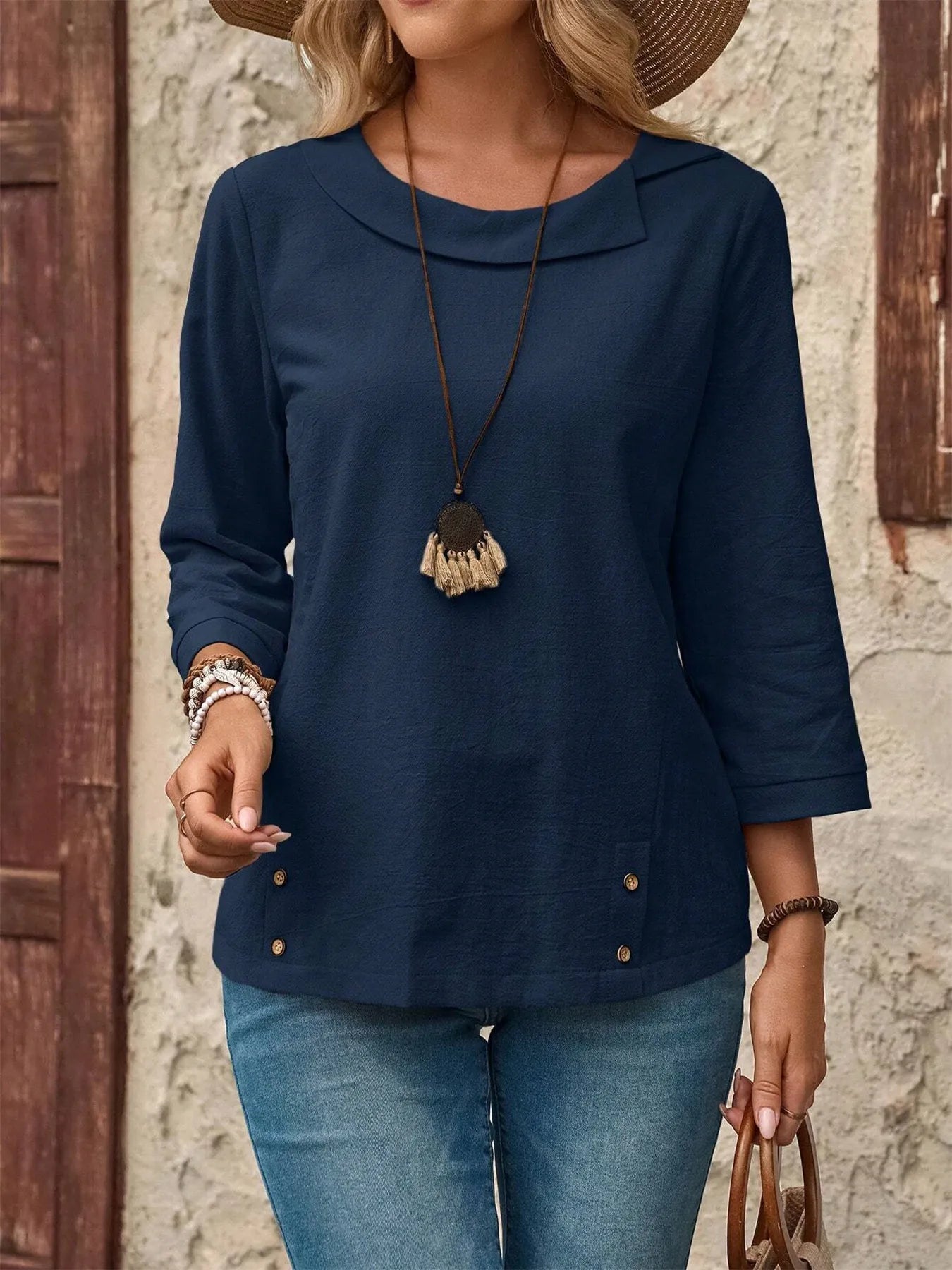 Round Neck Long Sleeve Blouse - Be Bliss Boutique
