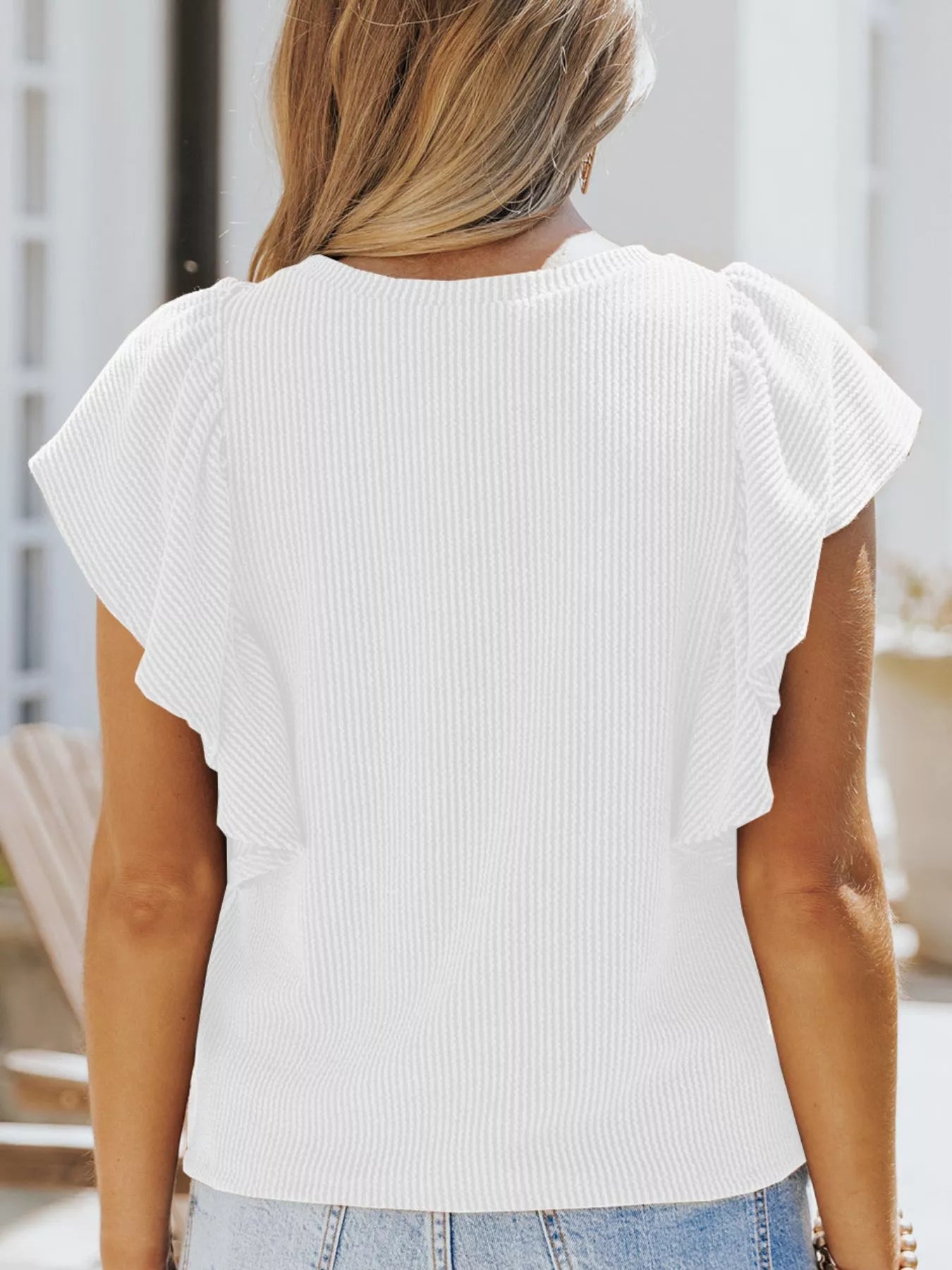 Full Size Ruffled Sleeve Ribbed Knit T Shirt - Be Bliss Boutique