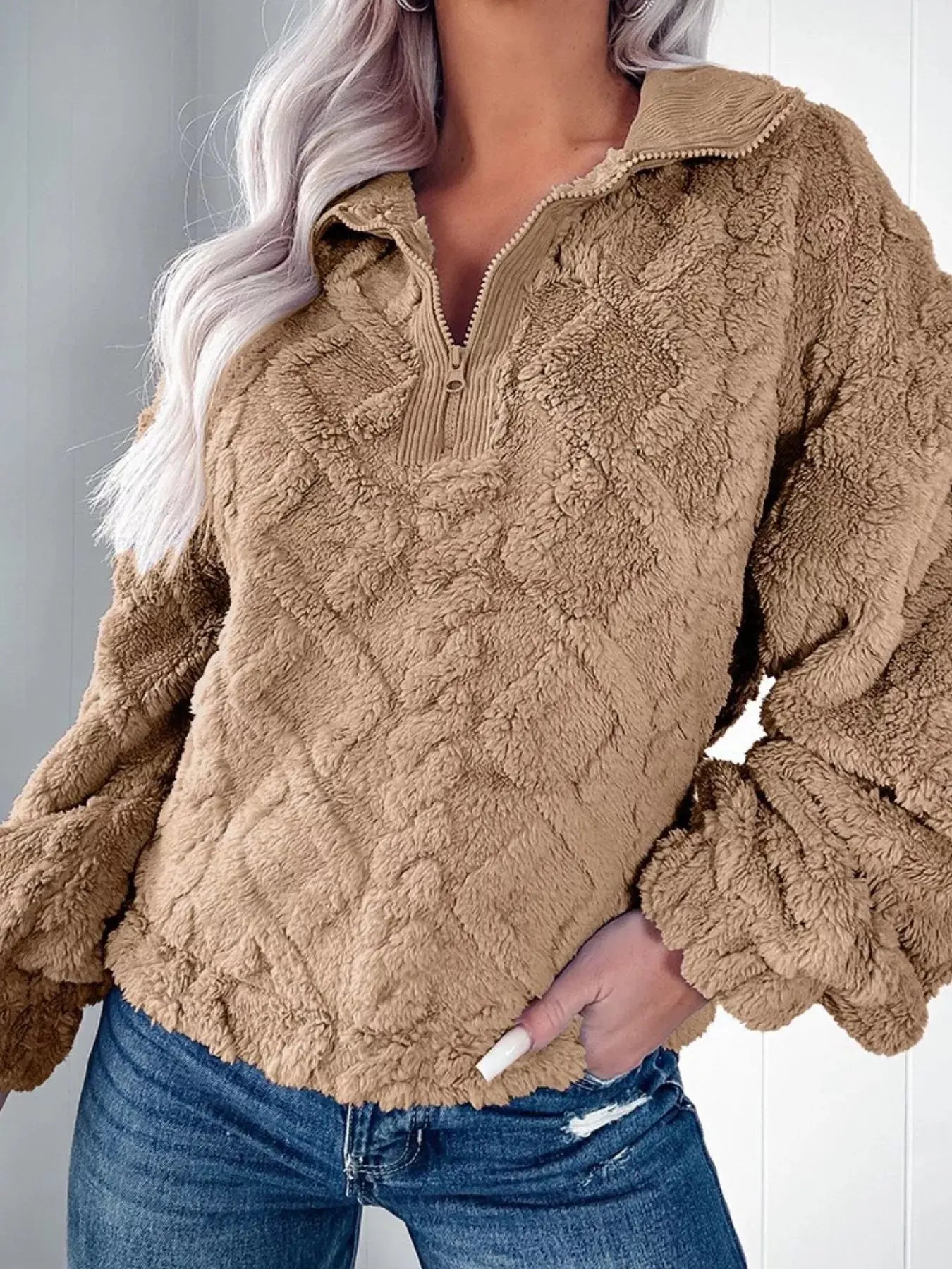 Cozy Fleece Quarter Zip Sweatshirt - Be Bliss Boutique