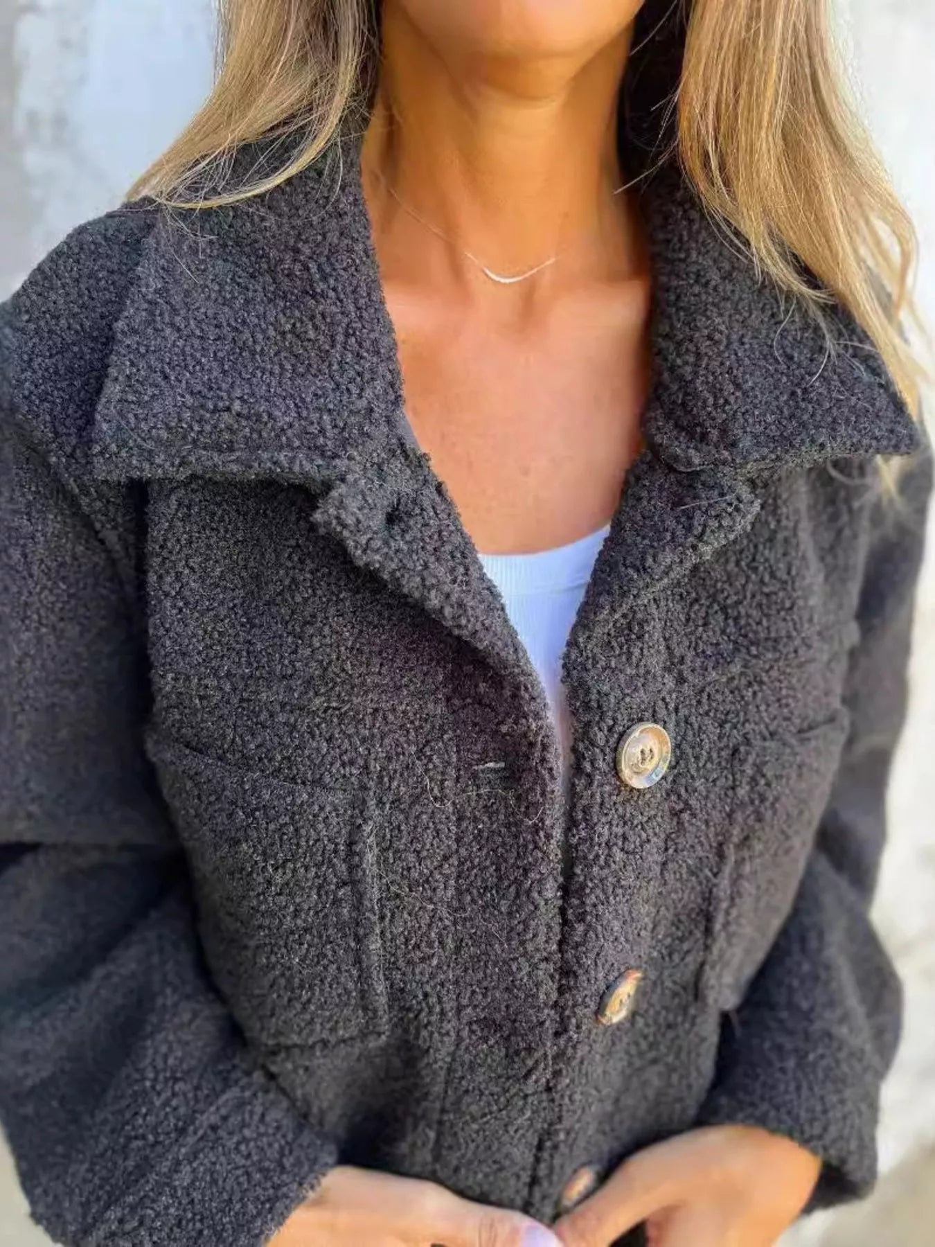 Full Size Single-Breasted Sherpa Shacket Plus Size - Be Bliss Boutique
