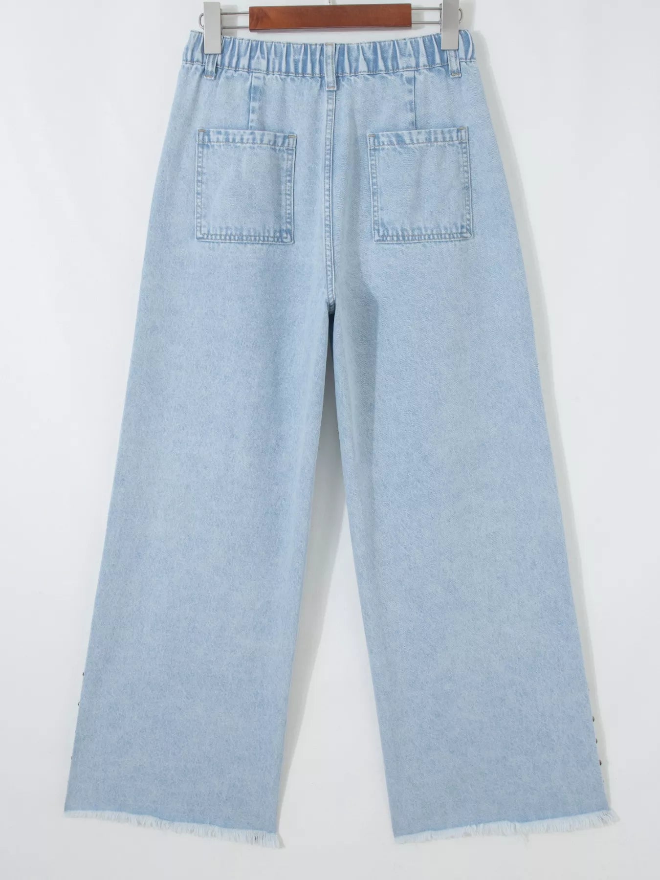 Studded Side Slit Leg Pocketed Frayed Wide Leg Jeans - Be Bliss Boutique