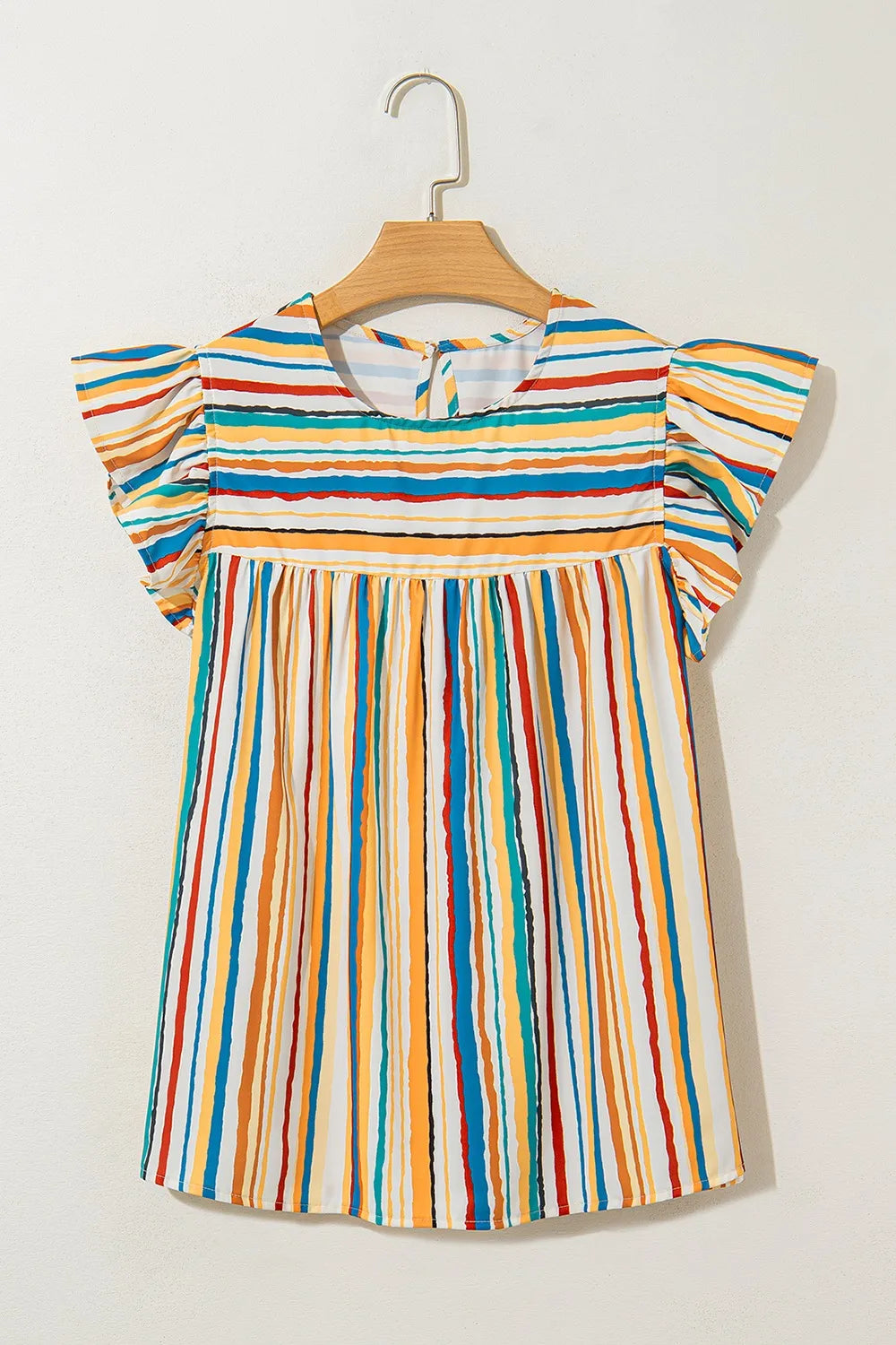 Multicolor Striped Flutter Sleeve Blouse - Be Bliss Boutique