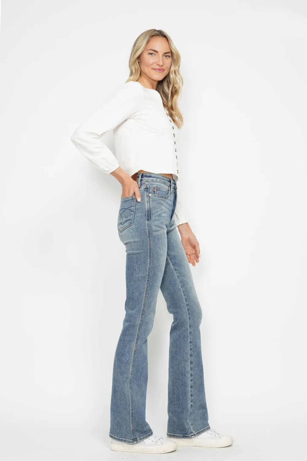 Judy Blue Jeans - Full Size Tummy Control Bootcut Jeans w/ Back Embroidered Pockets - Be Bliss Boutique