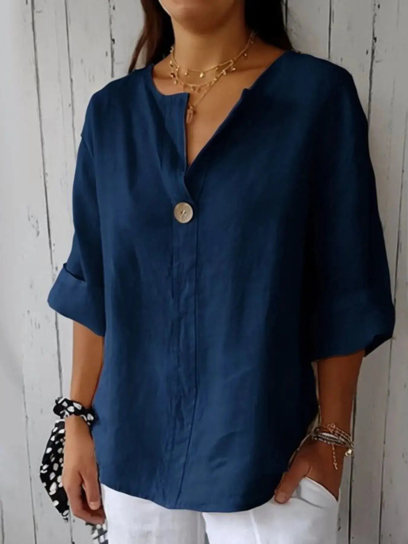 Breezy Button-Front Relaxed Linen Blouse - Be Bliss Boutique