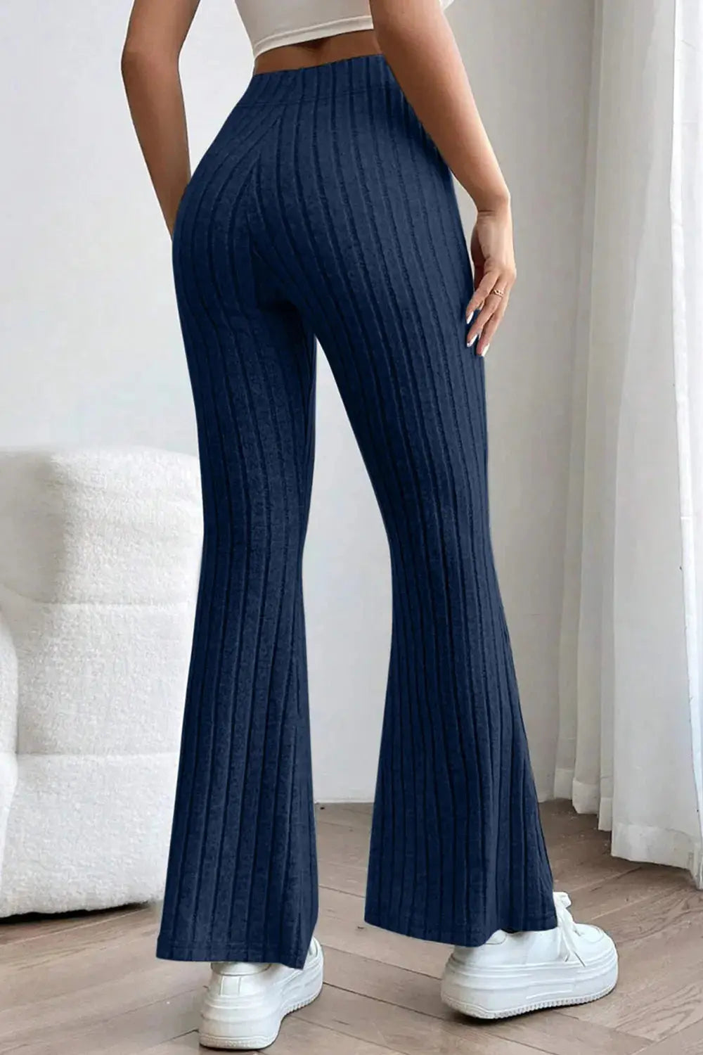Basic Bae Full Size Ribbed High Waist Flare Pants - Be Bliss Boutique