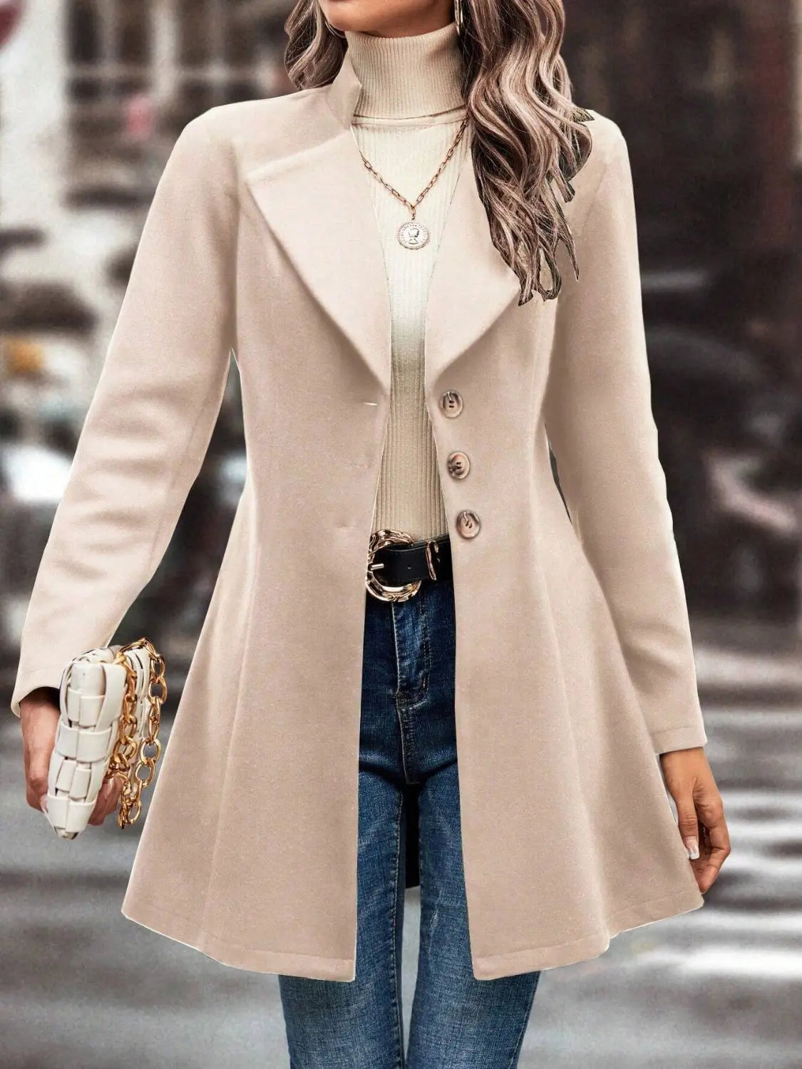 Collared Neck Long Sleeve Womens Longline Coat - Be Bliss Boutique