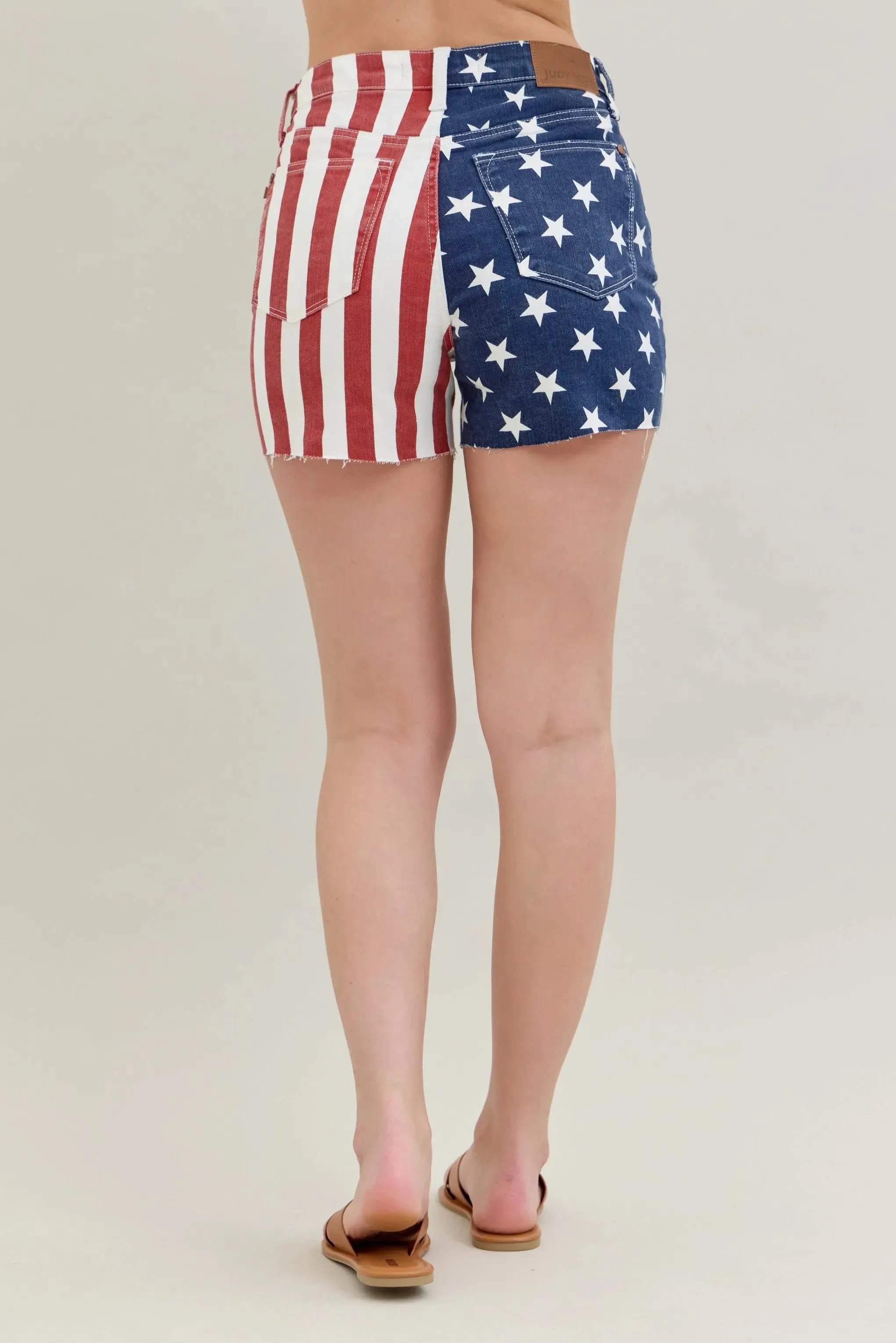 Judy Blue Jeans - Full Size High Waist Americana Flag Fray Hem Shorts - Be Bliss Boutique