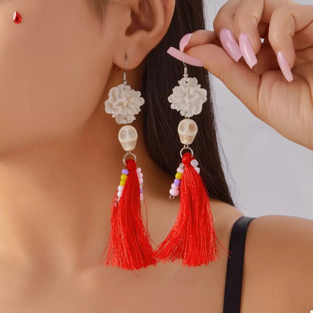Sugar Skull Tassel Halloween Drop Earrings - Be Bliss Boutique
