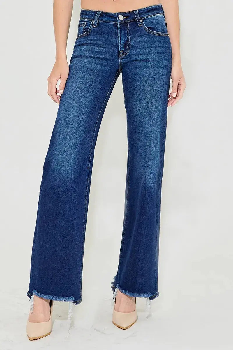 Full Size/Plus Size Low Rise Wide Leg RISEN Jeans (Dark ) - Be Bliss Boutique