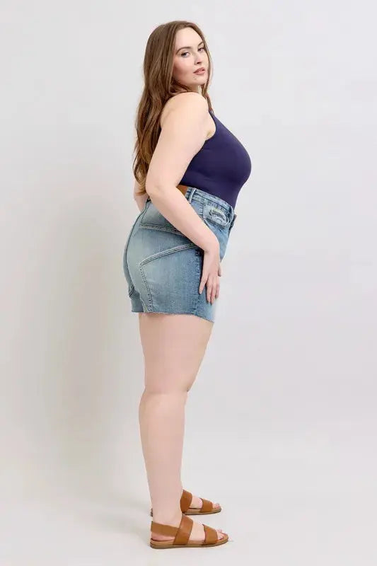 Judy Blue Jeans - Plus Size High Waist Star Seam Detail Denim Shorts - Be Bliss Boutique