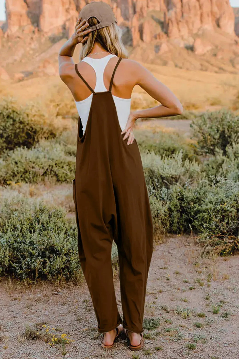 Double Take Full Size V-Neck Sleeveless Jumpsuit with Pockets - Be Bliss Boutique