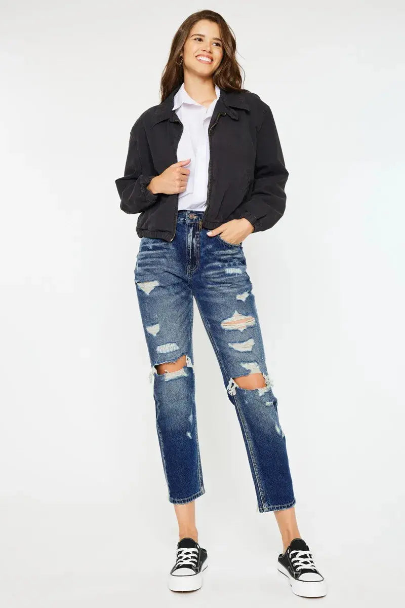 High Rise Distressed Kancan Mom Jeans - Be Bliss Boutique