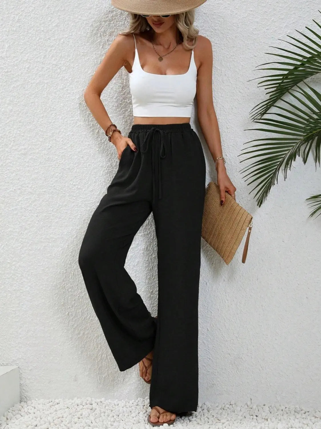 Wide Leg Drawstring Pants - Be Bliss Boutique