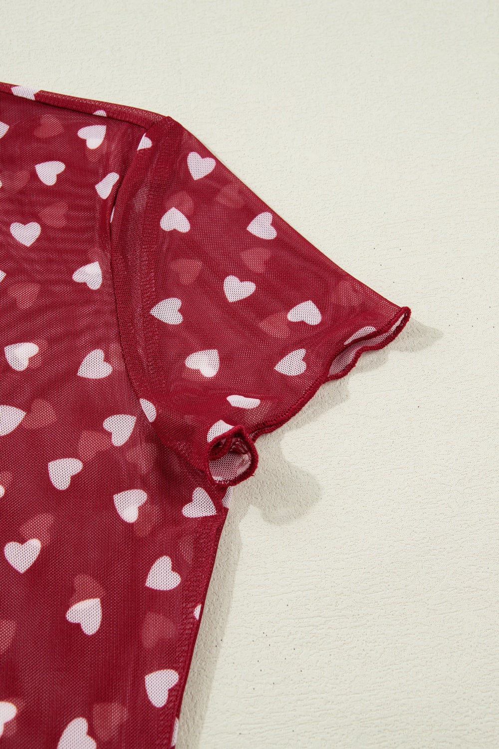 Women's Sheer Heart Print Fitted Mesh Blouse - Be Bliss Boutique