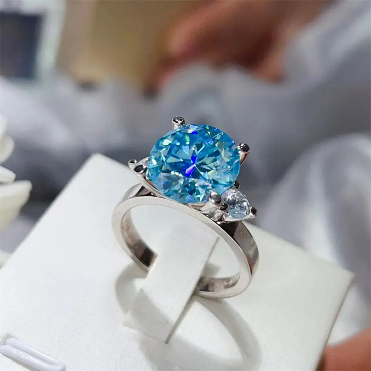 925 Sterling Silver Blue 5 Carat Moissanite Ring - Be Bliss Boutique