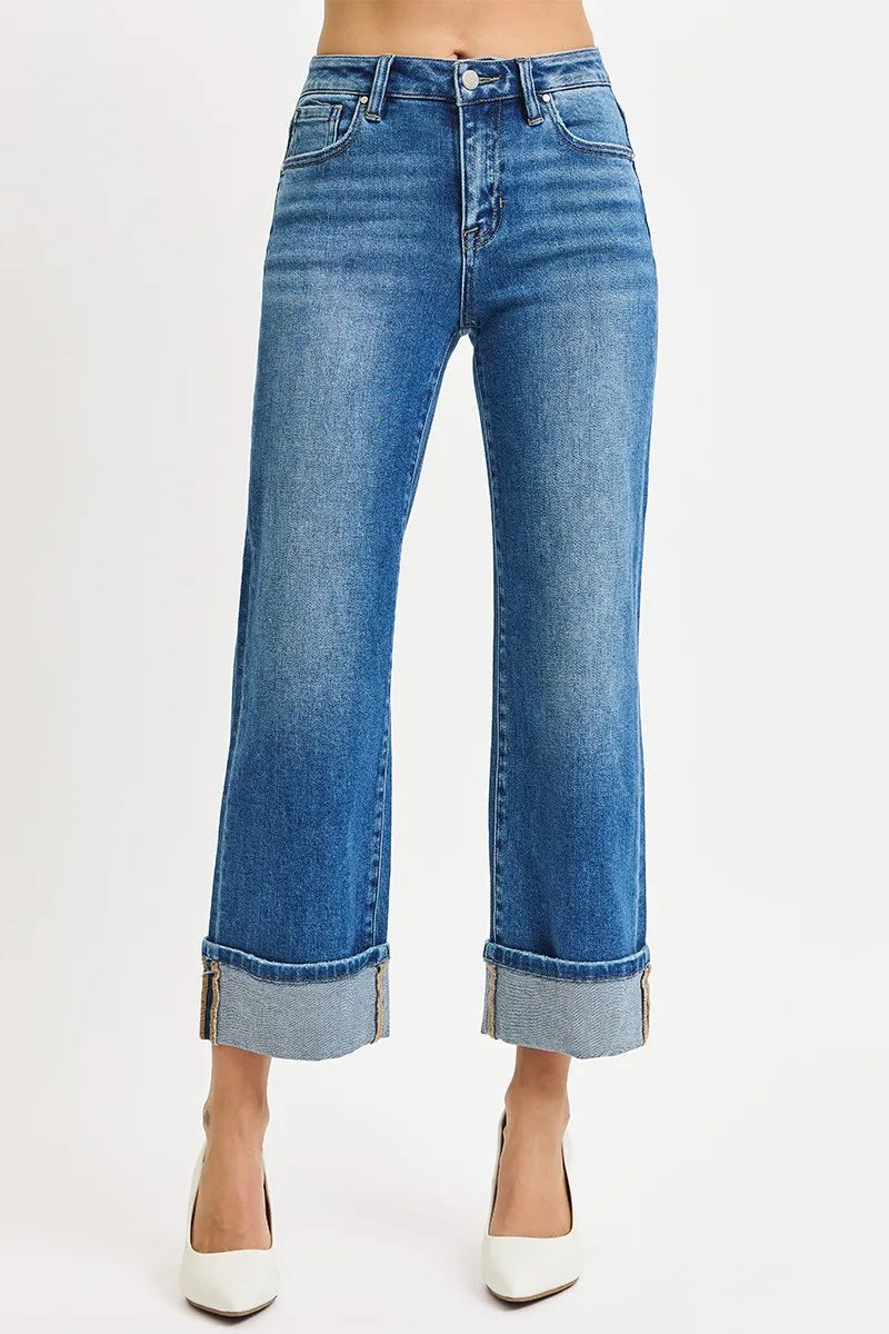 Plus Size Mid Rise Crop Straight Cuffed RISEN Jeans - Be Bliss Boutique