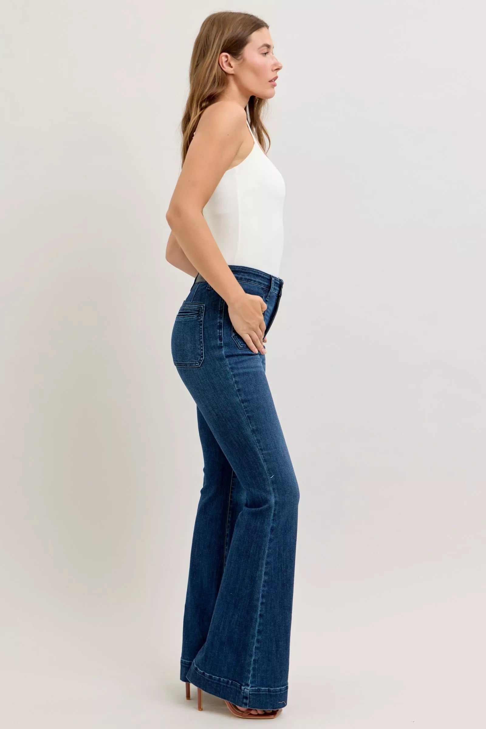 Judy Blue Jeans - High-Waisted Flare Jeans with Front Pockets - Be Bliss Boutique