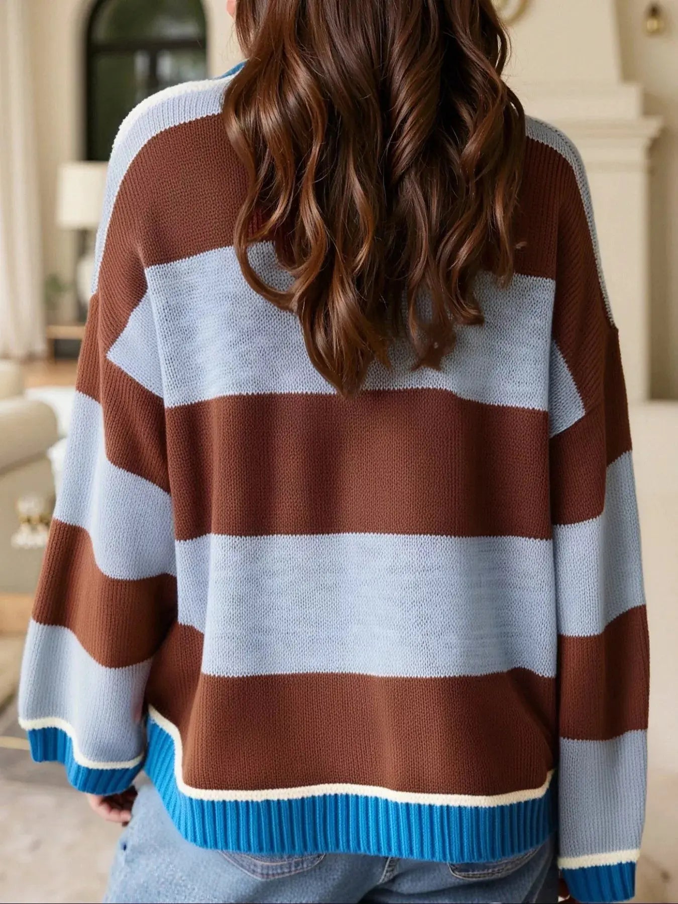 Color Block Oversized Round Neck Sweater - Be Bliss Boutique
