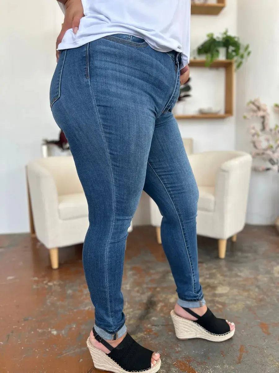 Full Size/Plus Size Cuffed Hem Skinny Judy Blue Jeans - Be Bliss Boutique
