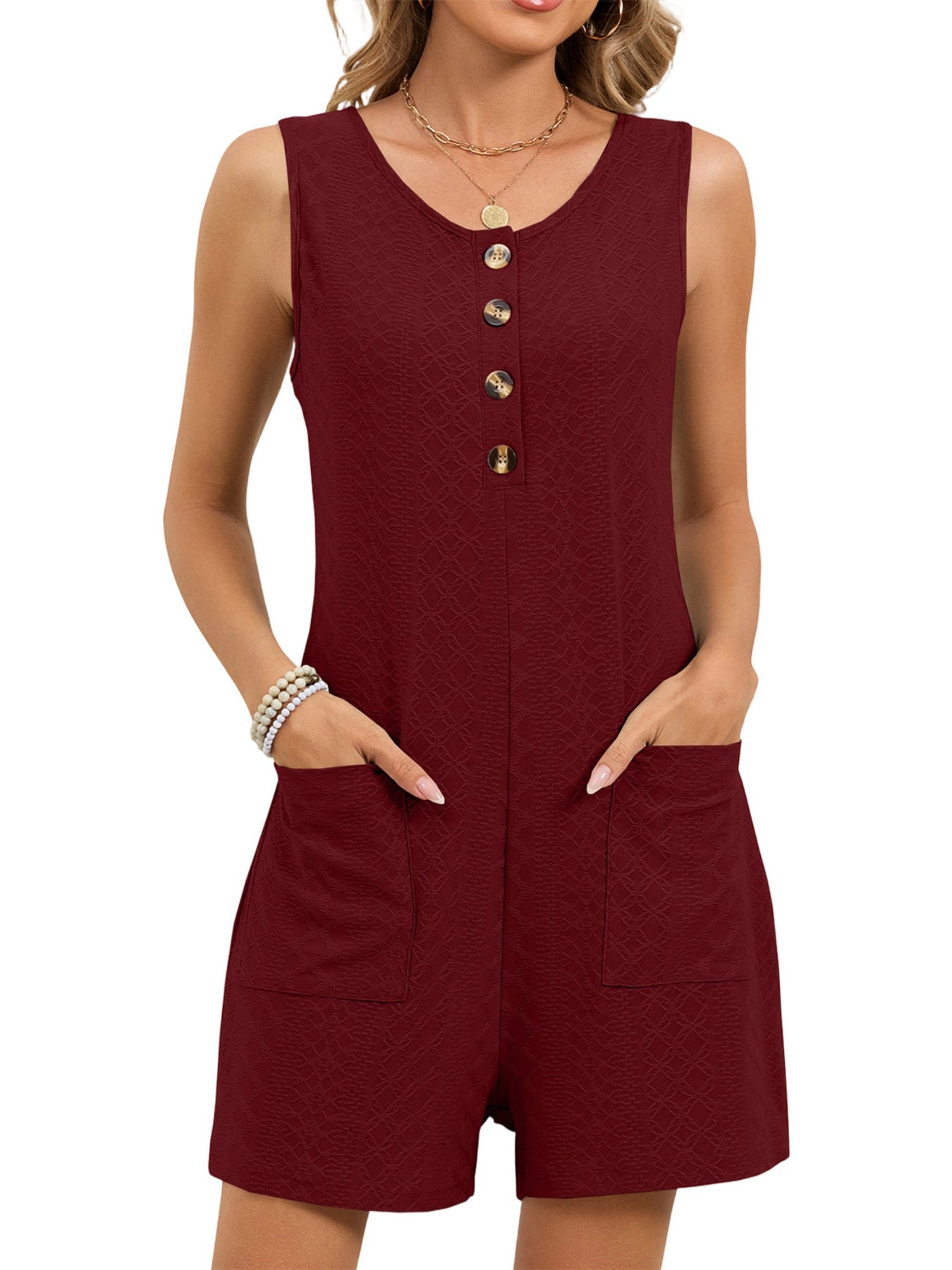 Button Front Sleeveless Romper - Be Bliss Boutique