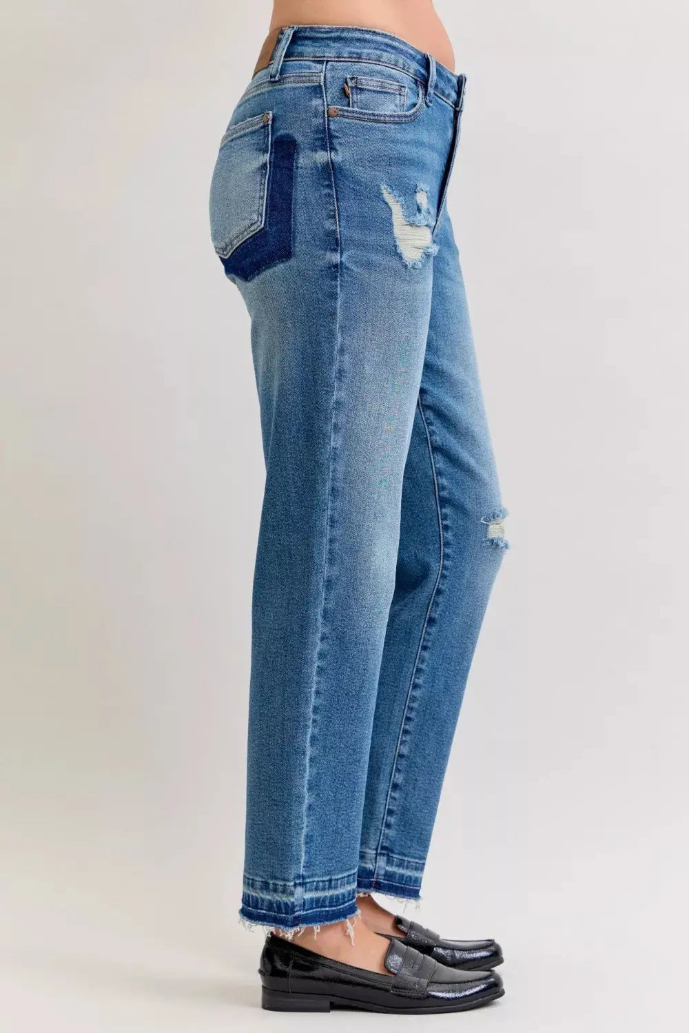 Judy Blue Jeans - Plus Size Mid Rise Boyfriend Destroy Jeans with Release Hem - Be Bliss Boutique