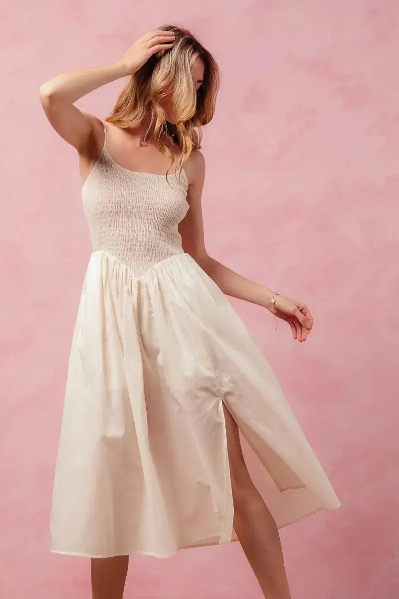 SO ME Smocked Sleeveless Everyday Casual Midi Dress with Slit - Be Bliss Boutique