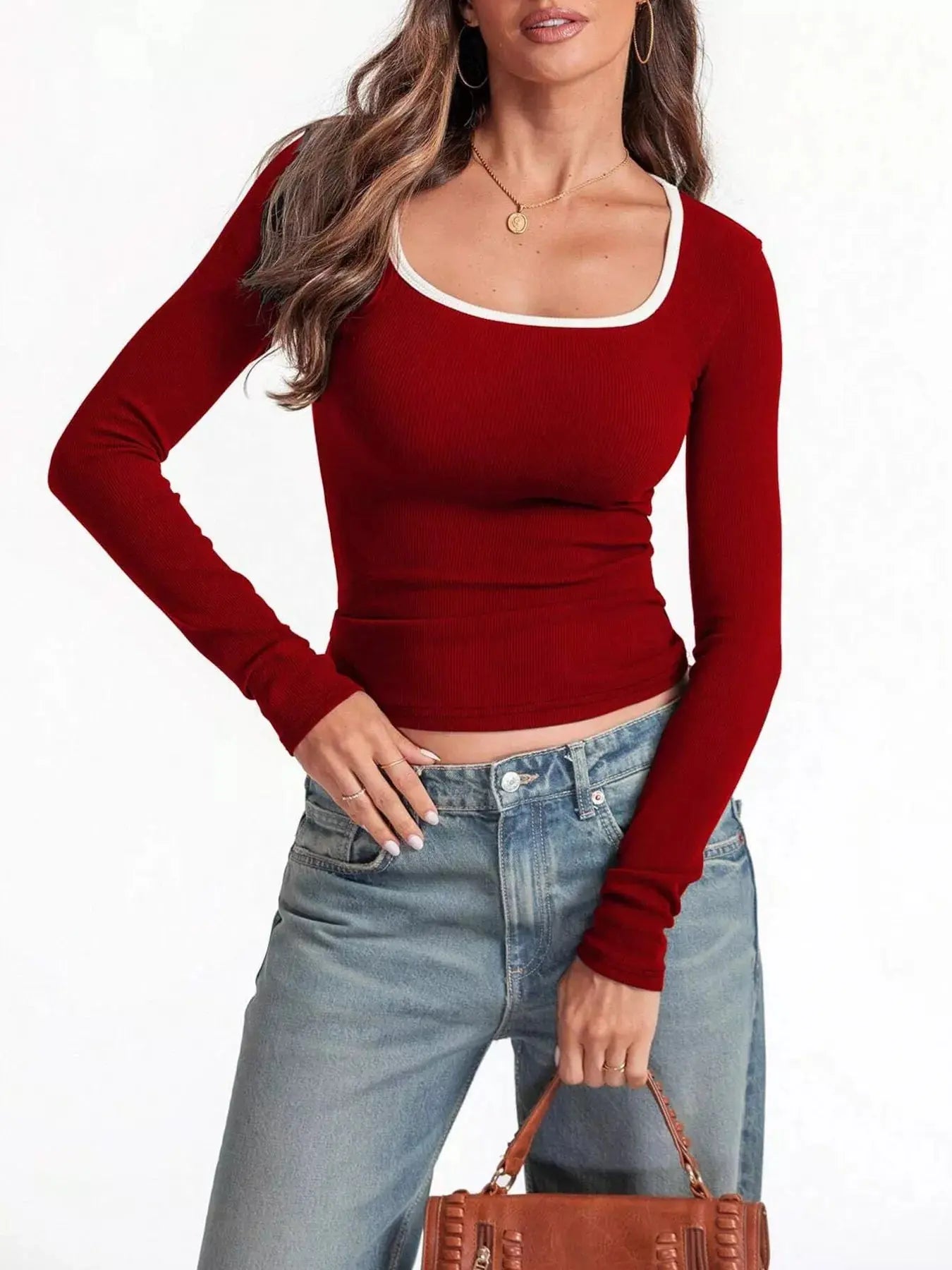 Scoop Neck Long Sleeve T Shirt - Be Bliss Boutique