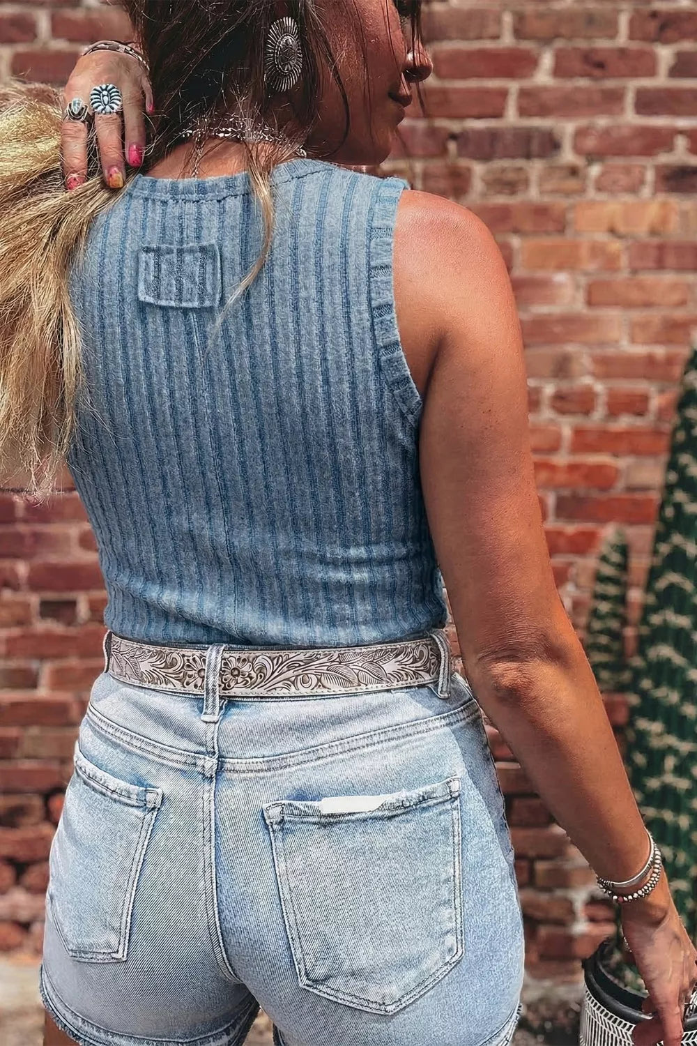 Slim Mineral Wash Ribbed Tank Top - Be Bliss Boutique