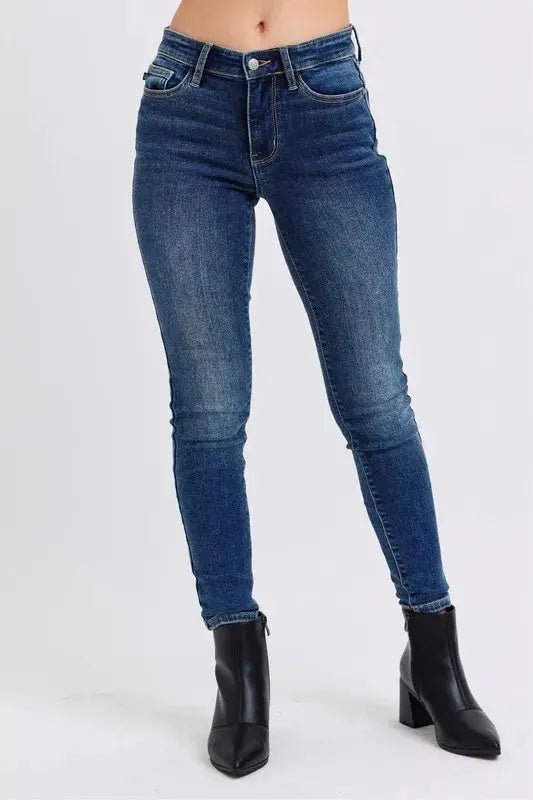 Full Size/Plus Size Mid-Rise Skinny Judy Blue Jeans with Thermal Lining - Be Bliss Boutique