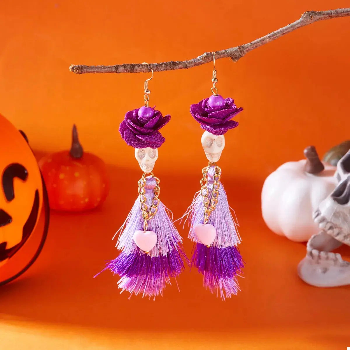 Sugar Skull Tassel Halloween Drop Earrings - Be Bliss Boutique