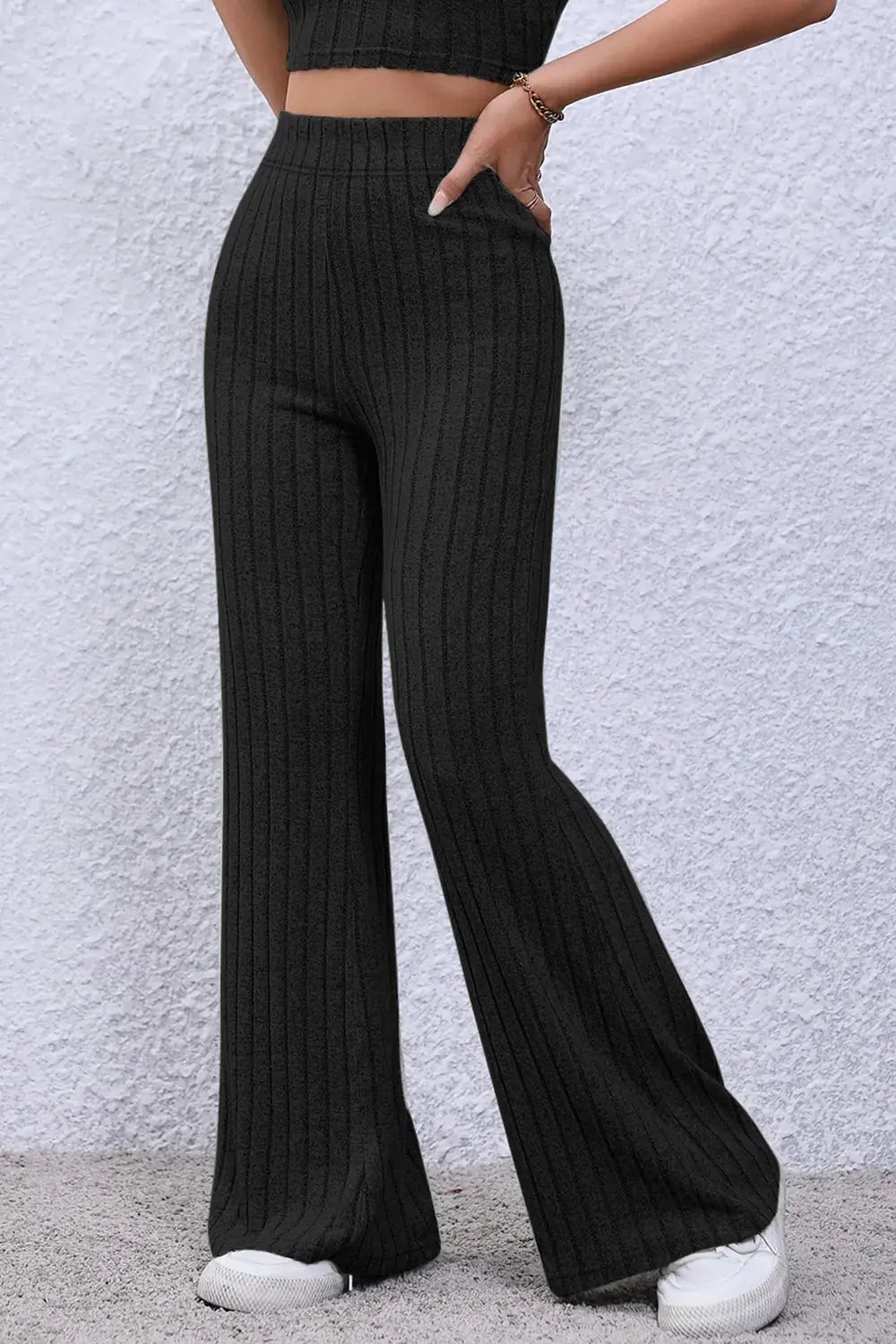 Basic Bae Full Size Ribbed High Waist Flare Pants - Be Bliss Boutique