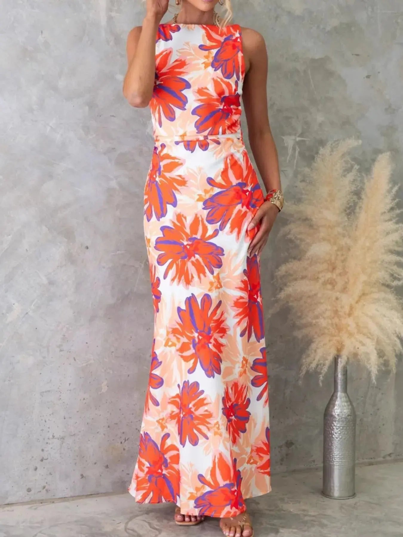 Printed Backless Sleeveless Maxi Dress - Be Bliss Boutique